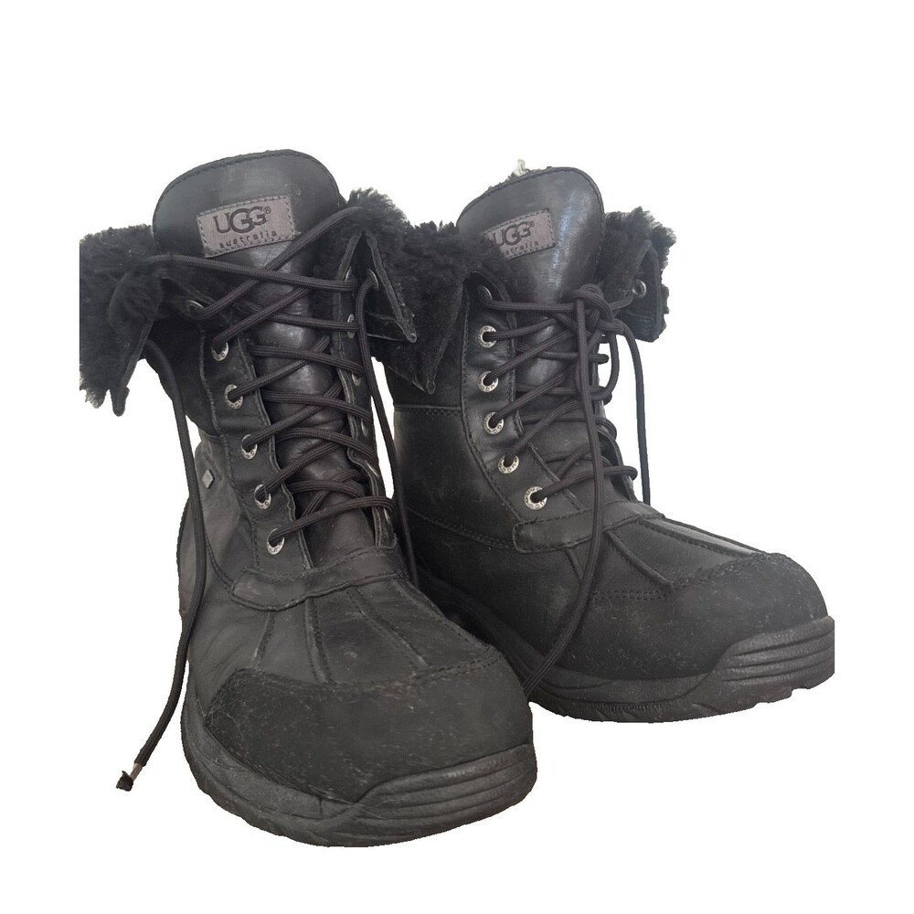 UGG Waterproof Hiking Snow Boots Black Leather Fur Lined Mens 10